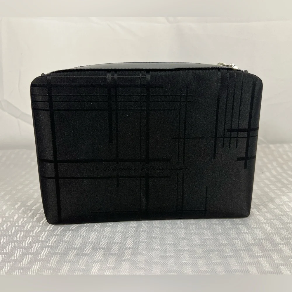 Salvatore Ferragamo Black Geometric Travel Toiletry Cosmetic Case
